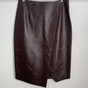 NWT GSTQ Leather Wrap Skirt Merlot Asymmetrical Size Large (L)